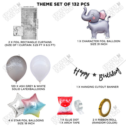 Elephant Cartoon Foil Balloon Stand Set With Happy Birthday Card Banner Arch Theme