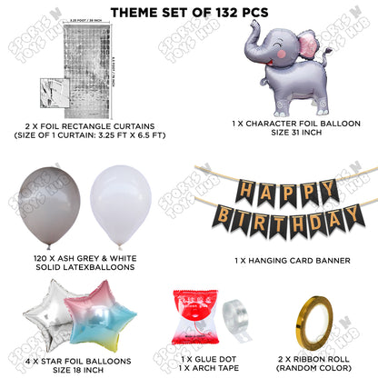 Elephant Cartoon Foil Balloon Stand Set With Happy Birthday Card Banner Arch Theme