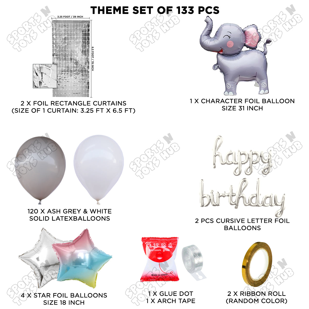 Elephant Cartoon Foil Balloon Stand Set With Happy Birthday Foil Letter Arch Theme