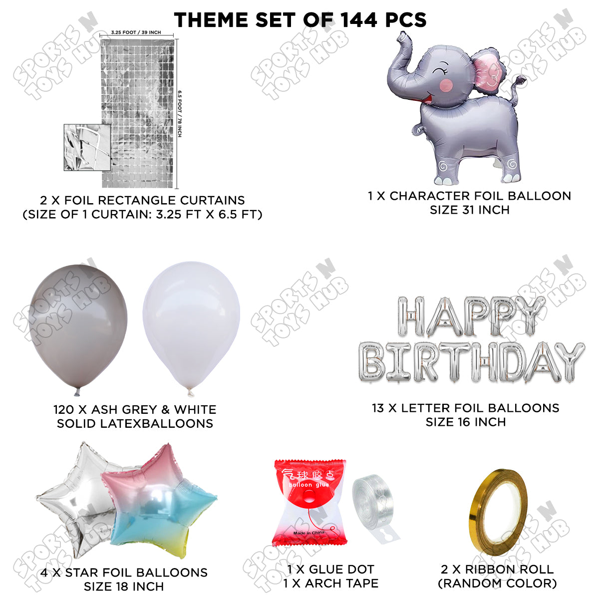 Elephant Cartoon Foil Balloon Stand Set With Happy Birthday Foil Letter Arch Theme