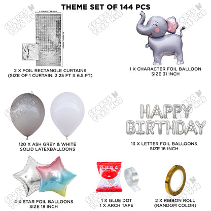 Elephant Cartoon Foil Balloon Stand Set With Happy Birthday Foil Letter Arch Theme