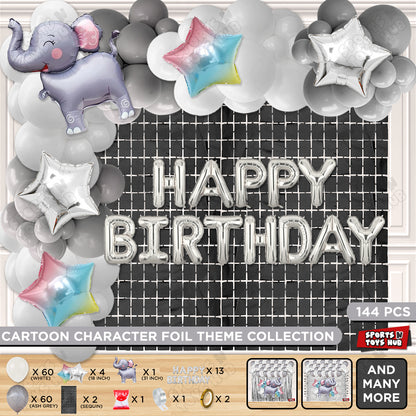 Elephant Cartoon Foil Balloon Stand Set With Happy Birthday Foil Letter Arch Theme