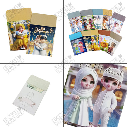 Printed Cartoon Character Mini Eid Mubarak Money Envelope Assorted Design - Pack of 10