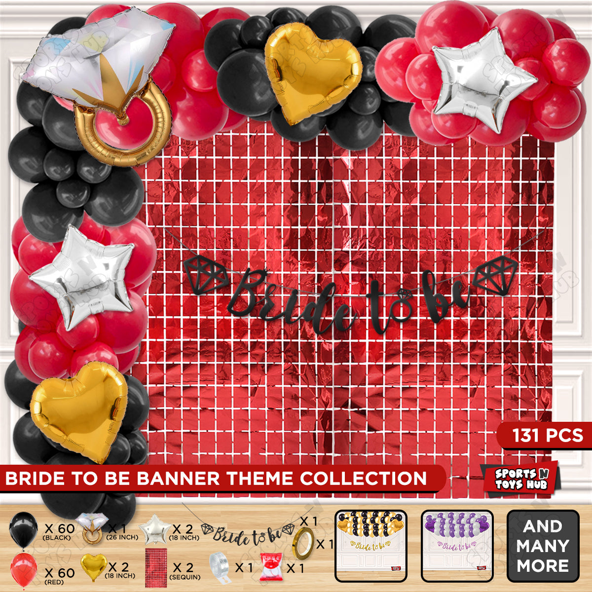 Bride To Be Cursive Banner Theme Collection - Black & Red