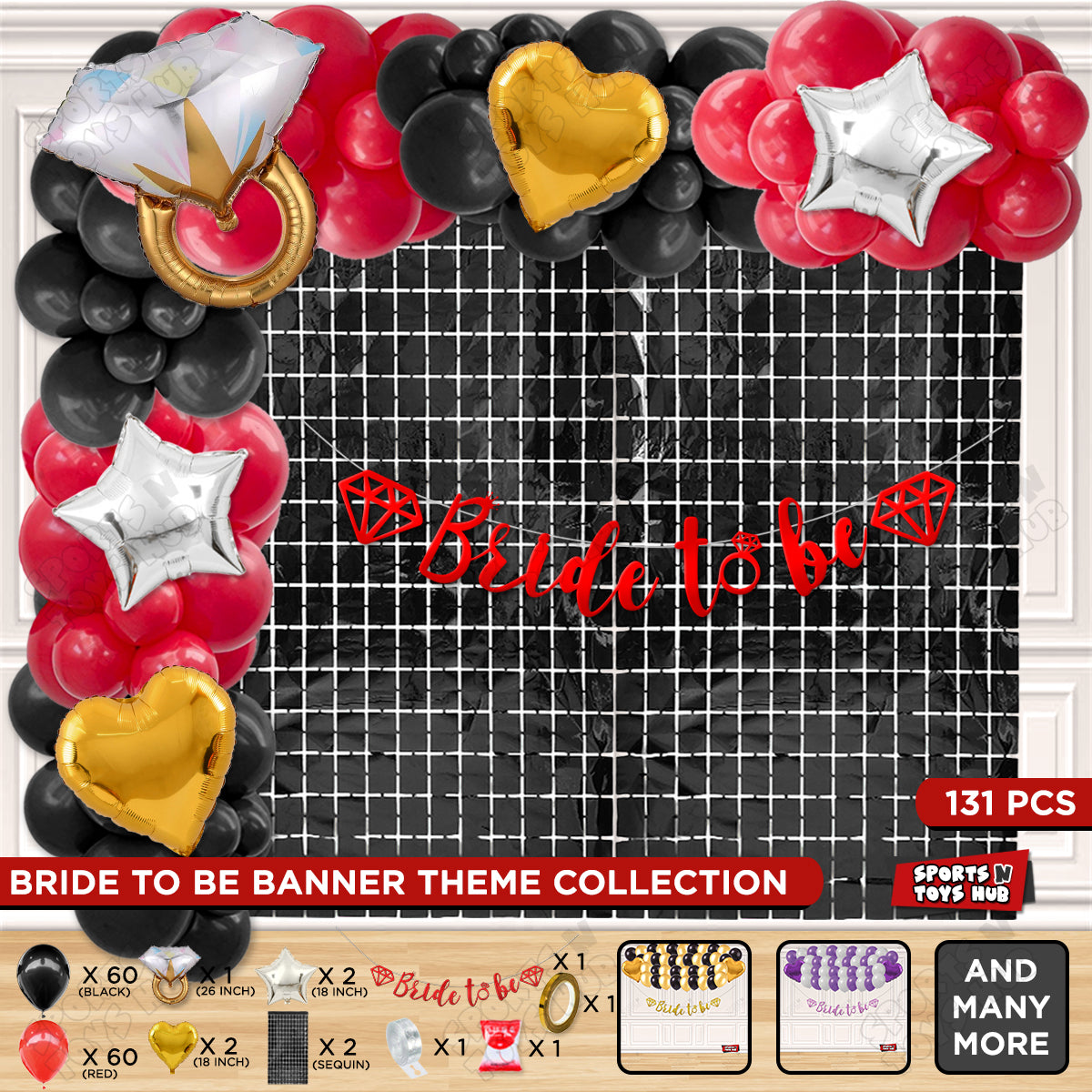 Bride To Be Cursive Banner Theme Collection - Red & Black