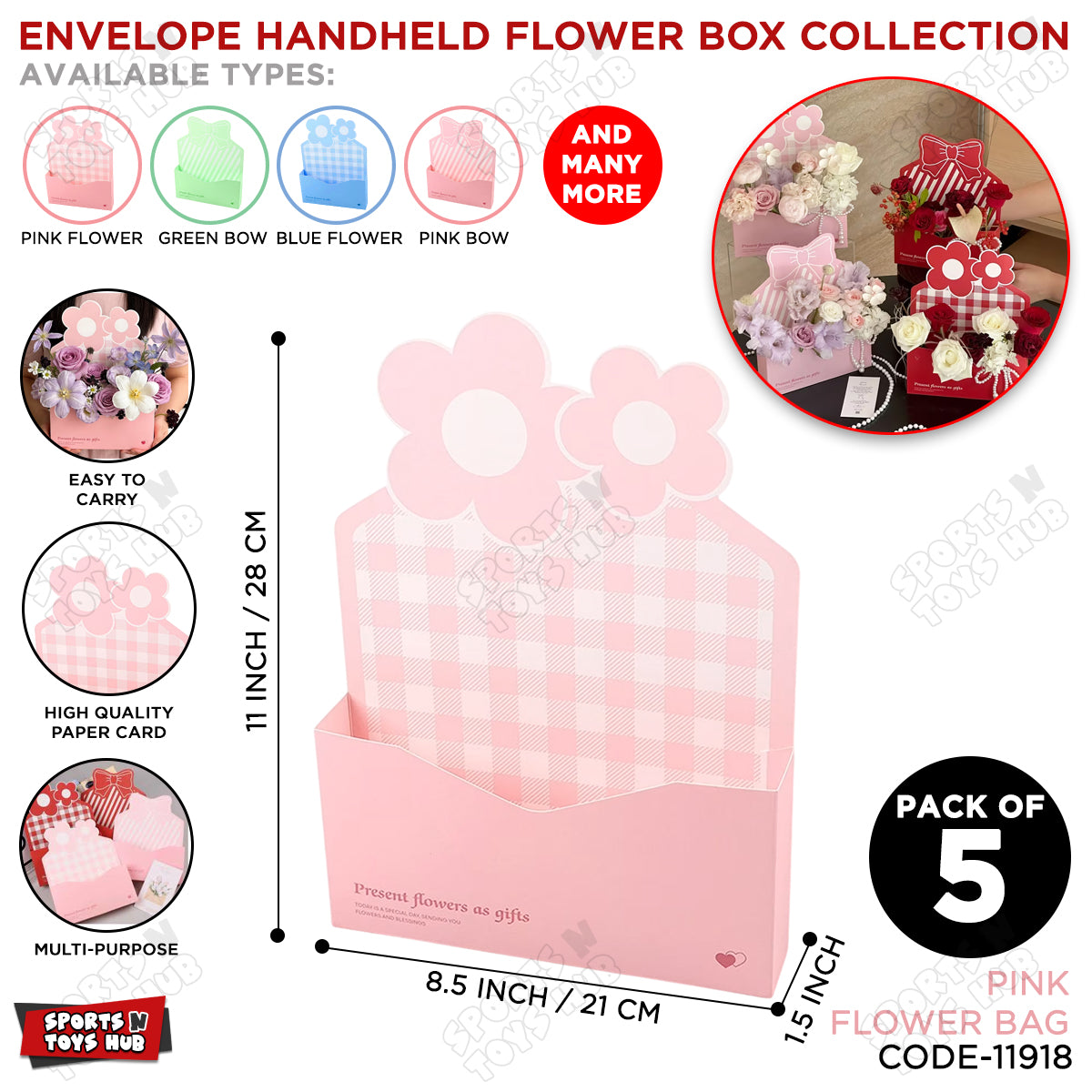 21 × 28 × 7.5 CM Bow Flower Gift Bag – 11 Inch Handheld Flower Box