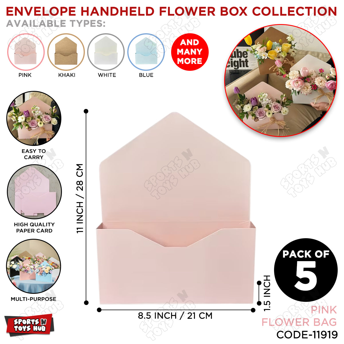 21 × 28 × 7.5 CM Envelope Flower Gift Bag – 11 Inch Handheld Flower Box | Premium Paper Card Flower Bouquet Holder