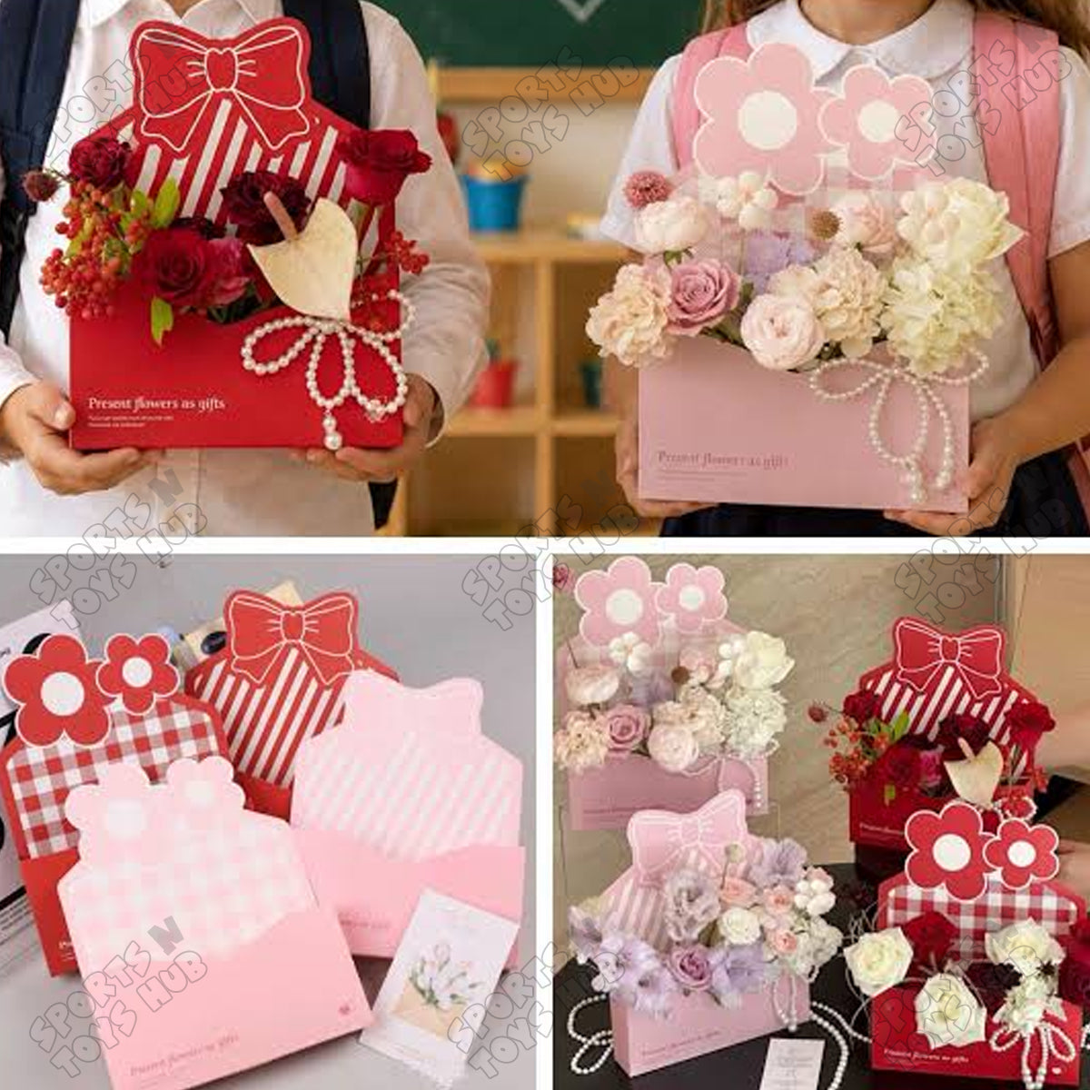 21 × 28 × 7.5 CM Bow Flower Gift Bag – 11 Inch Handheld Flower Box