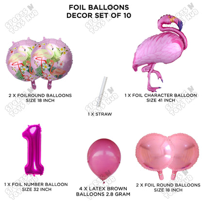 Flamingo Bird Pack Of 10 Pink Color Foil Balloon Set