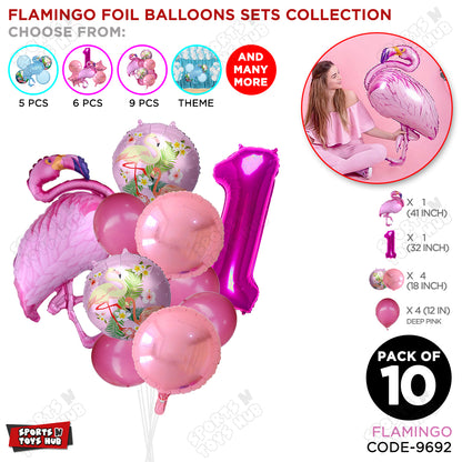 Flamingo Bird Pack Of 10 Pink Color Foil Balloon Set