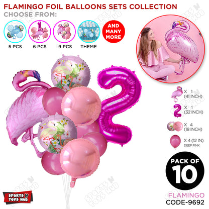 Flamingo Bird Pack Of 10 Pink Color Foil Balloon Set