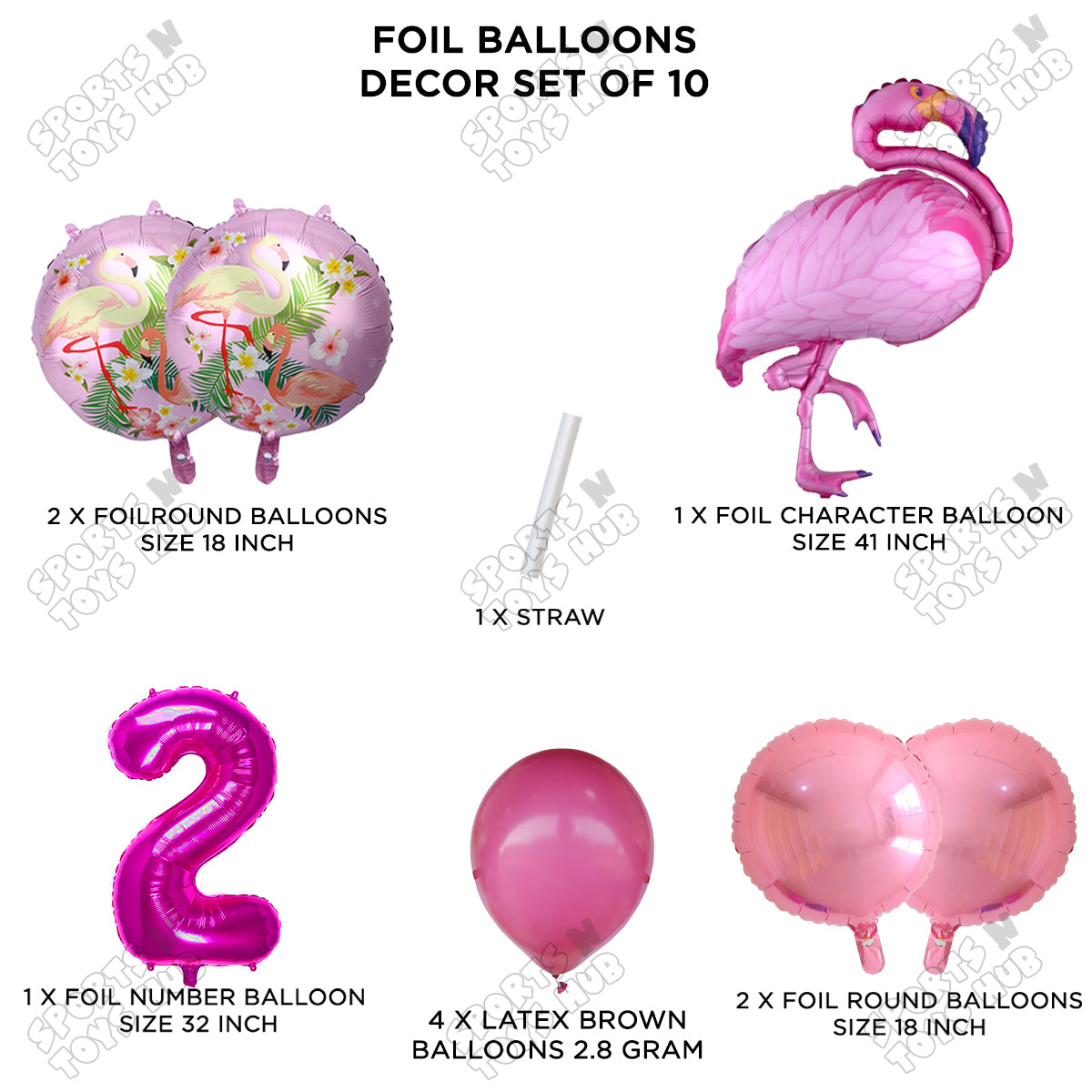 Flamingo Bird Pack Of 10 Pink Color Foil Balloon Set