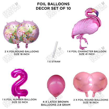 Flamingo Bird Pack Of 10 Pink Color Foil Balloon Set