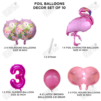 Flamingo Bird Pack Of 10 Pink Color Foil Balloon Set