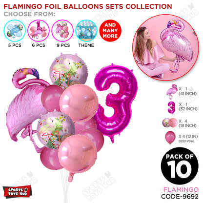 Flamingo Bird Pack Of 10 Pink Color Foil Balloon Set