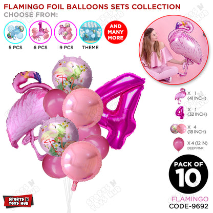 Flamingo Bird Pack Of 10 Pink Color Foil Balloon Set