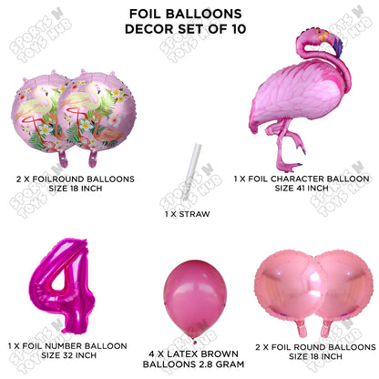 Flamingo Bird Pack Of 10 Pink Color Foil Balloon Set