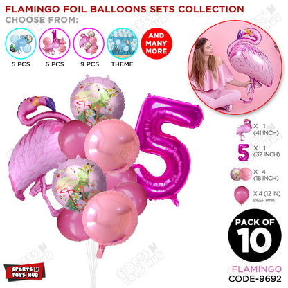 Flamingo Bird Pack Of 10 Pink Color Foil Balloon Set