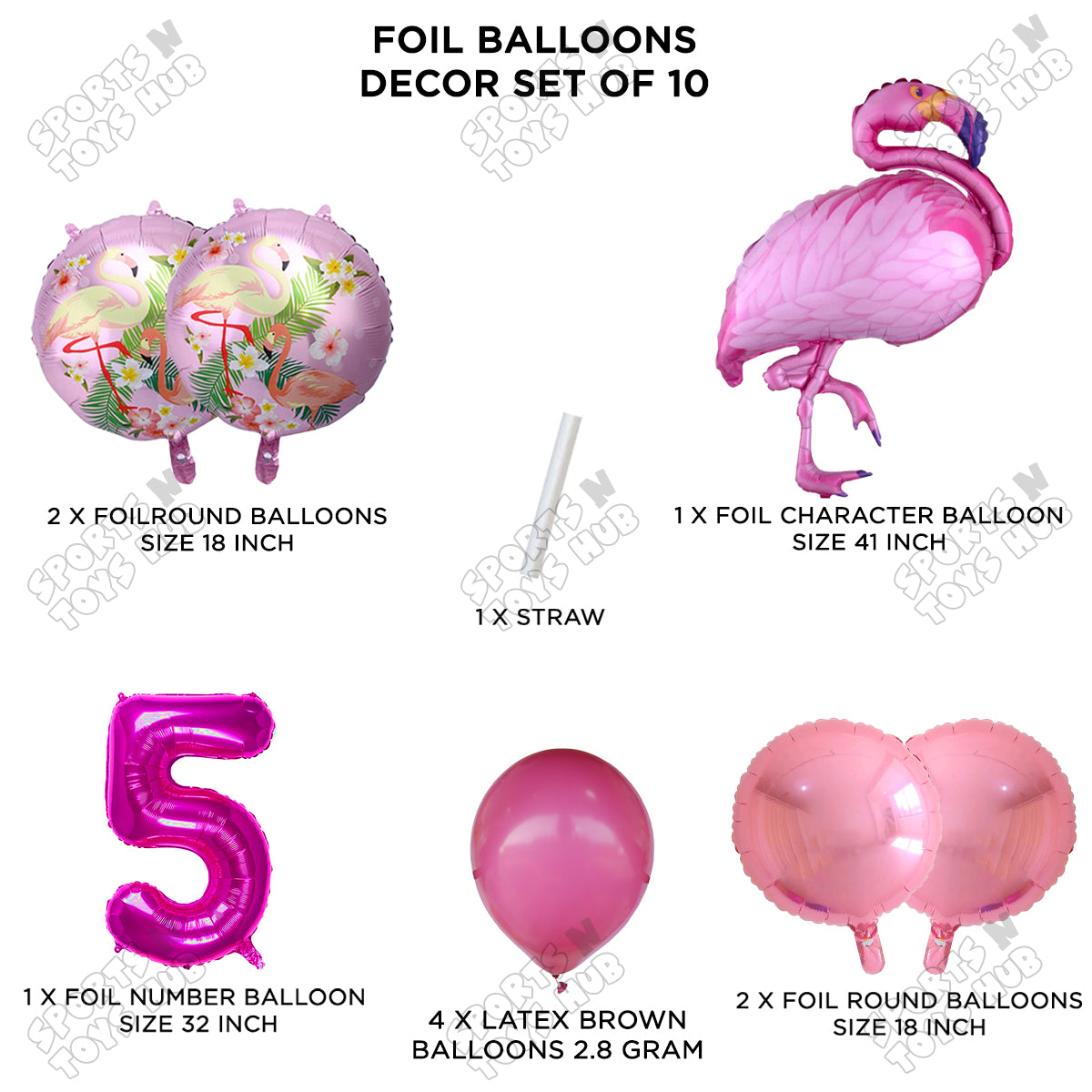 Flamingo Bird Pack Of 10 Pink Color Foil Balloon Set