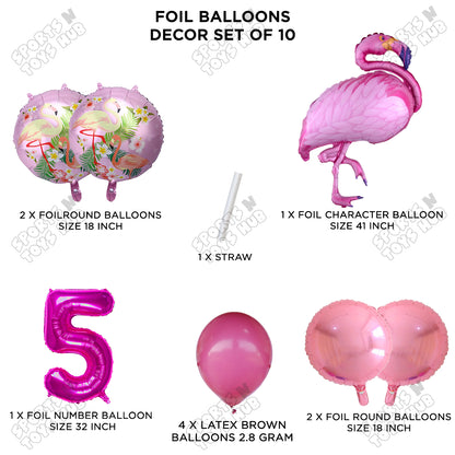 Flamingo Bird Pack Of 10 Pink Color Foil Balloon Set