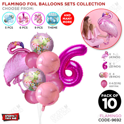 Flamingo Bird Pack Of 10 Pink Color Foil Balloon Set