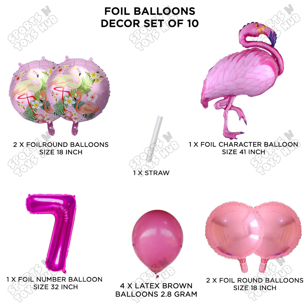 Flamingo Bird Pack Of 10 Pink Color Foil Balloon Set
