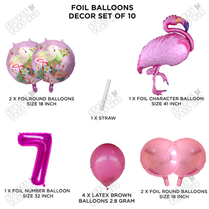 Flamingo Bird Pack Of 10 Pink Color Foil Balloon Set