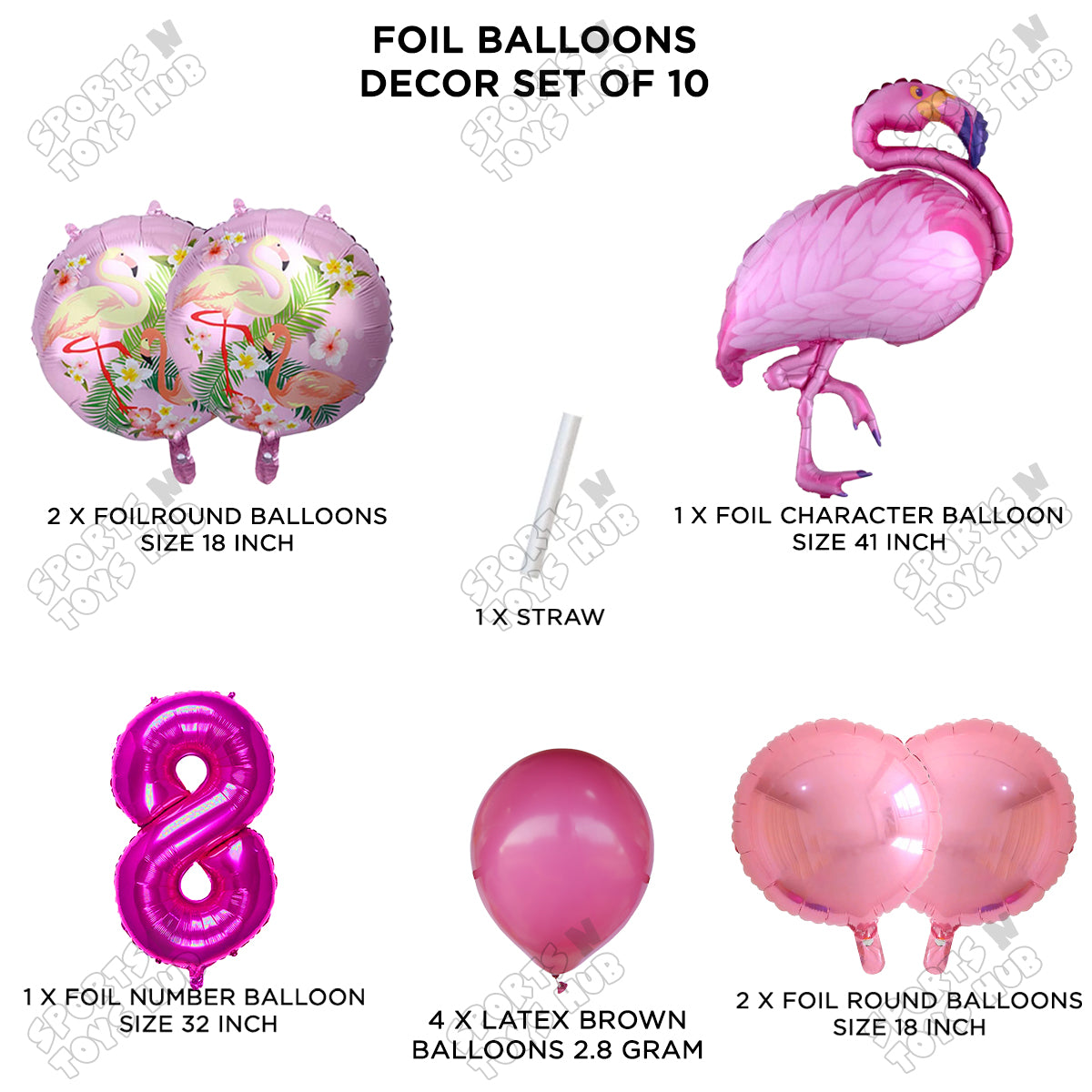 Flamingo Bird Pack Of 10 Pink Color Foil Balloon Set