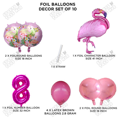 Flamingo Bird Pack Of 10 Pink Color Foil Balloon Set