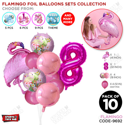 Flamingo Bird Pack Of 10 Pink Color Foil Balloon Set