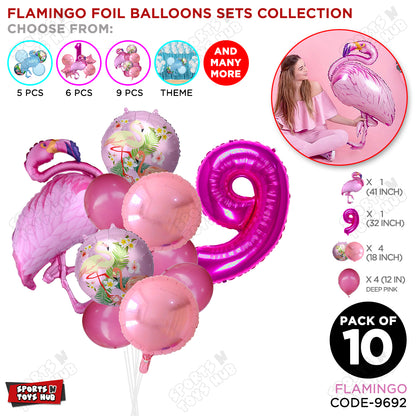 Flamingo Bird Pack Of 10 Pink Color Foil Balloon Set