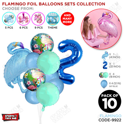 Flamingo Bird Pack Of 10 Blue Color Foil Balloon Set