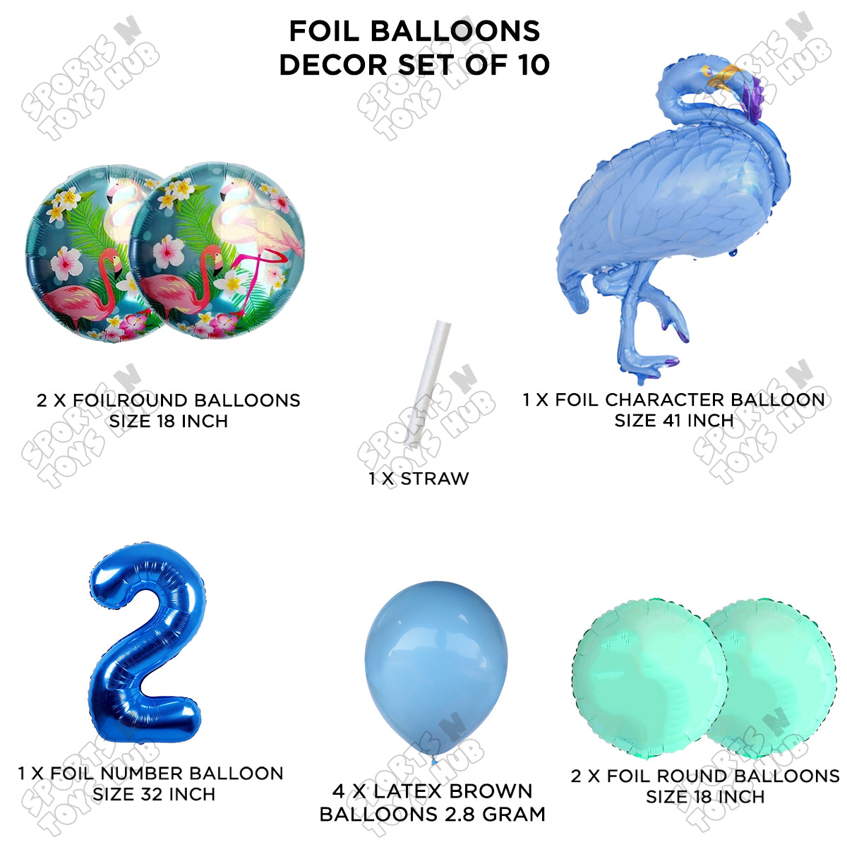 Flamingo Bird Pack Of 10 Blue Color Foil Balloon Set