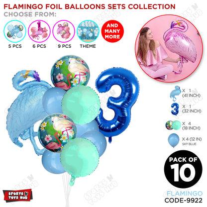 Flamingo Bird Pack Of 10 Blue Color Foil Balloon Set