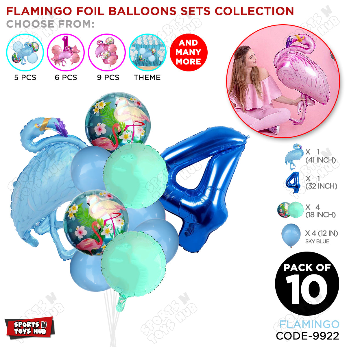 Flamingo Bird Pack Of 10 Blue Color Foil Balloon Set