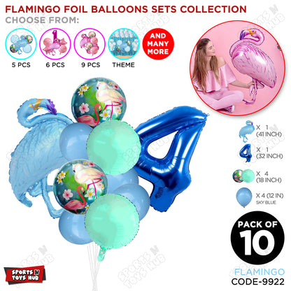 Flamingo Bird Pack Of 10 Blue Color Foil Balloon Set