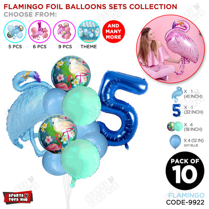 Flamingo Bird Pack Of 10 Blue Color Foil Balloon Set