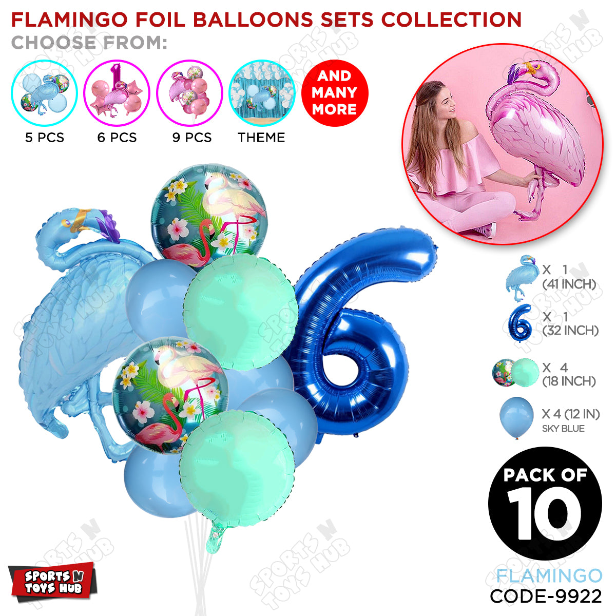 Flamingo Bird Pack Of 10 Blue Color Foil Balloon Set