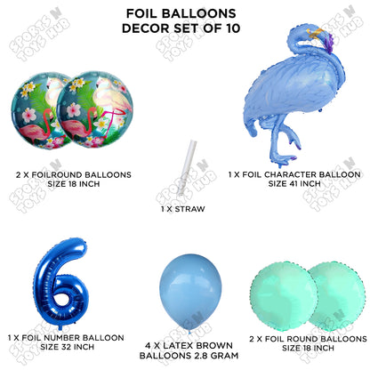 Flamingo Bird Pack Of 10 Blue Color Foil Balloon Set