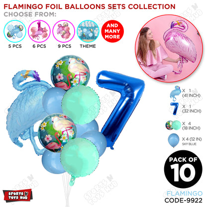 Flamingo Bird Pack Of 10 Blue Color Foil Balloon Set