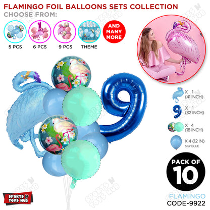 Flamingo Bird Pack Of 10 Blue Color Foil Balloon Set