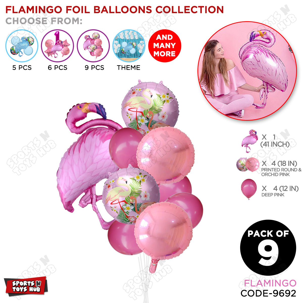 Flamingo Pack OF 9 Pink Color Foil Balloon