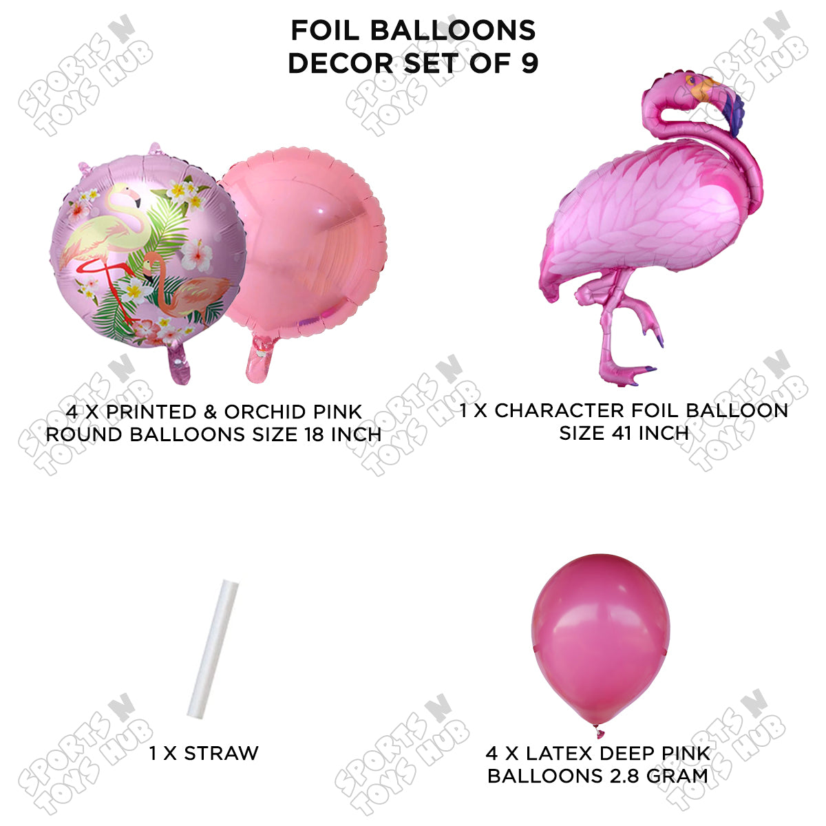 Flamingo Pack OF 9 Pink Color Foil Balloon