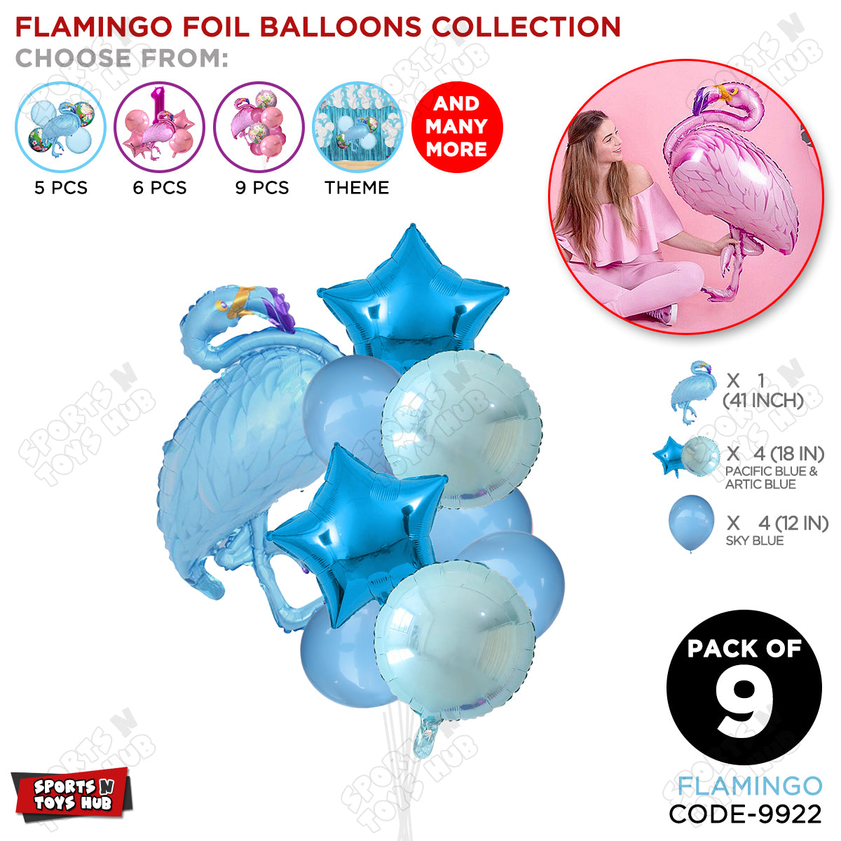 Flamingo Bird Pack OF 9 Blue Color Foil Balloon