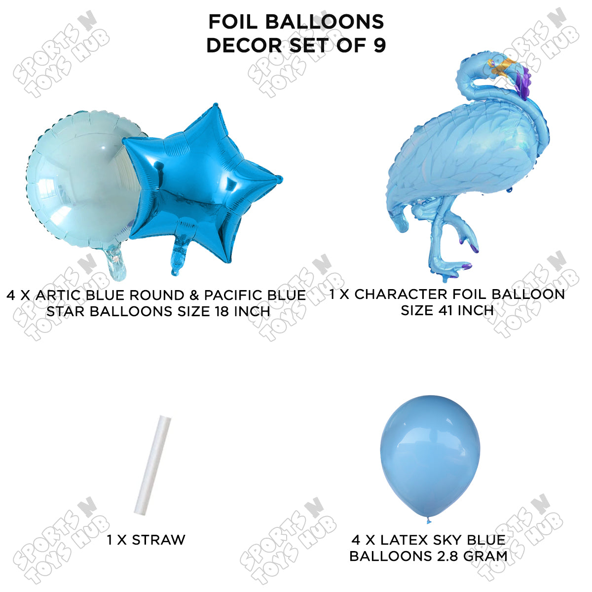 Flamingo Bird Pack OF 9 Blue Color Foil Balloon