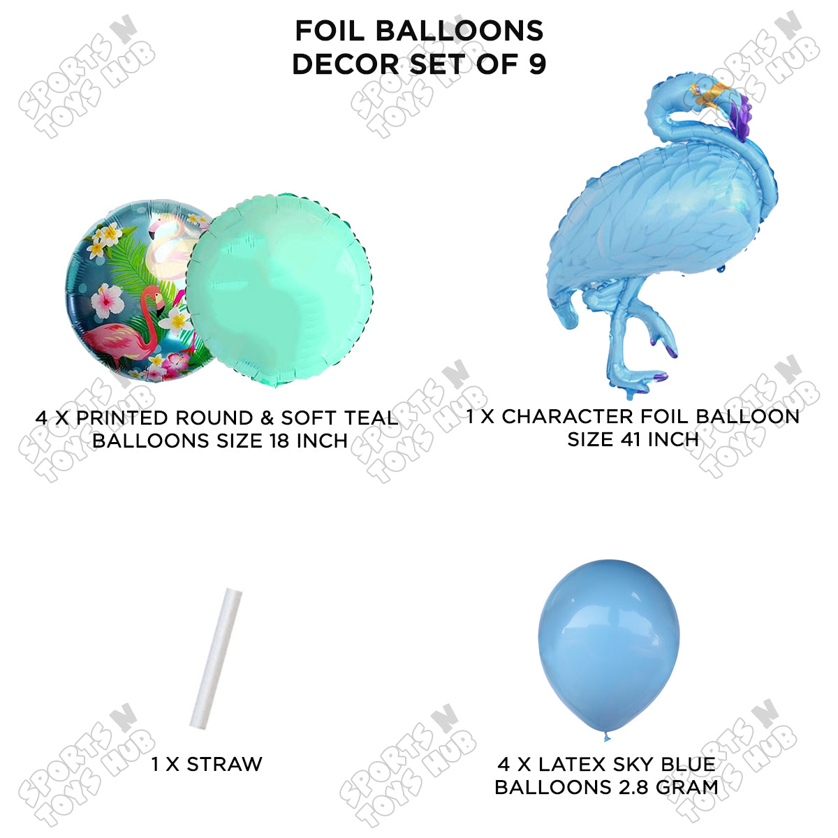 Flamingo Pack OF 9 Blue Color Foil Balloon