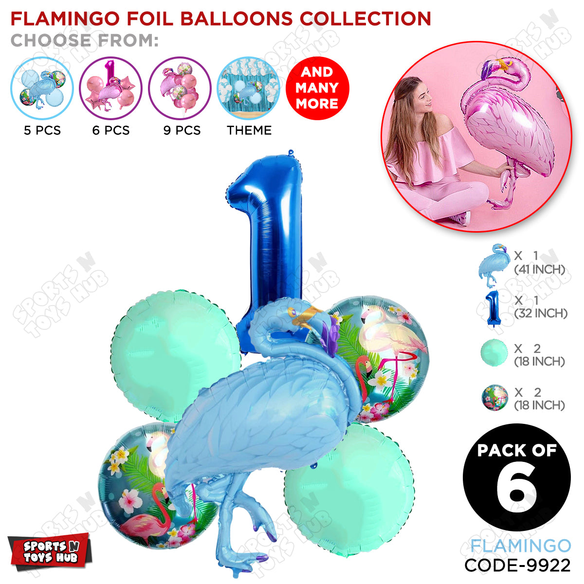 Flamingo Pack Of 6 Blue Color Foil Balloon Set