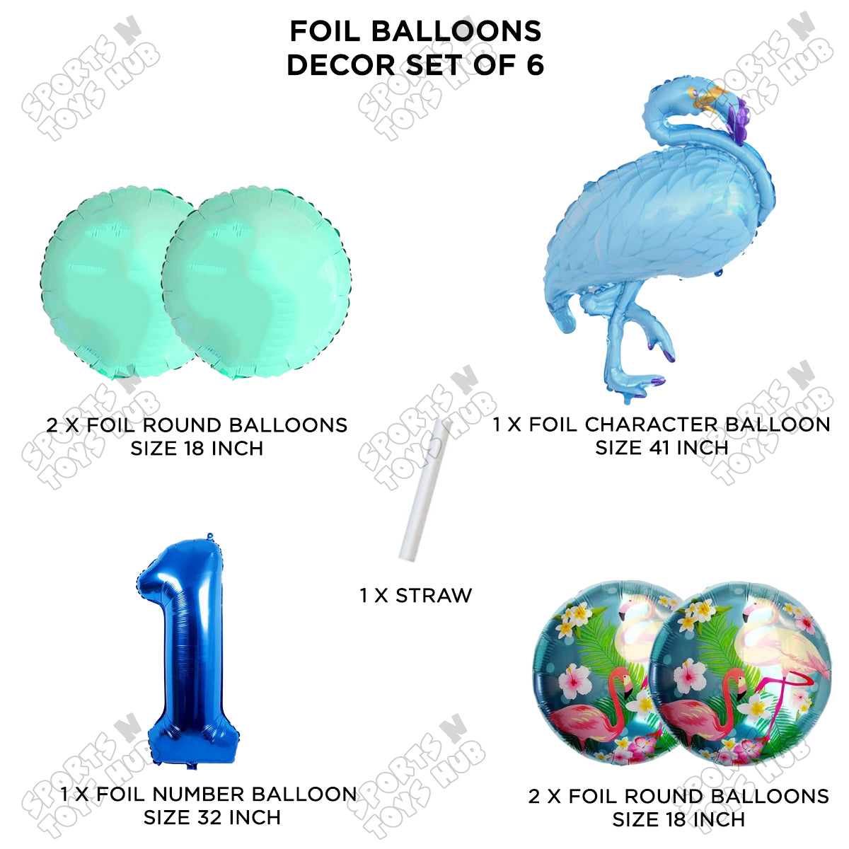 Flamingo Pack Of 6 Blue Color Foil Balloon Set