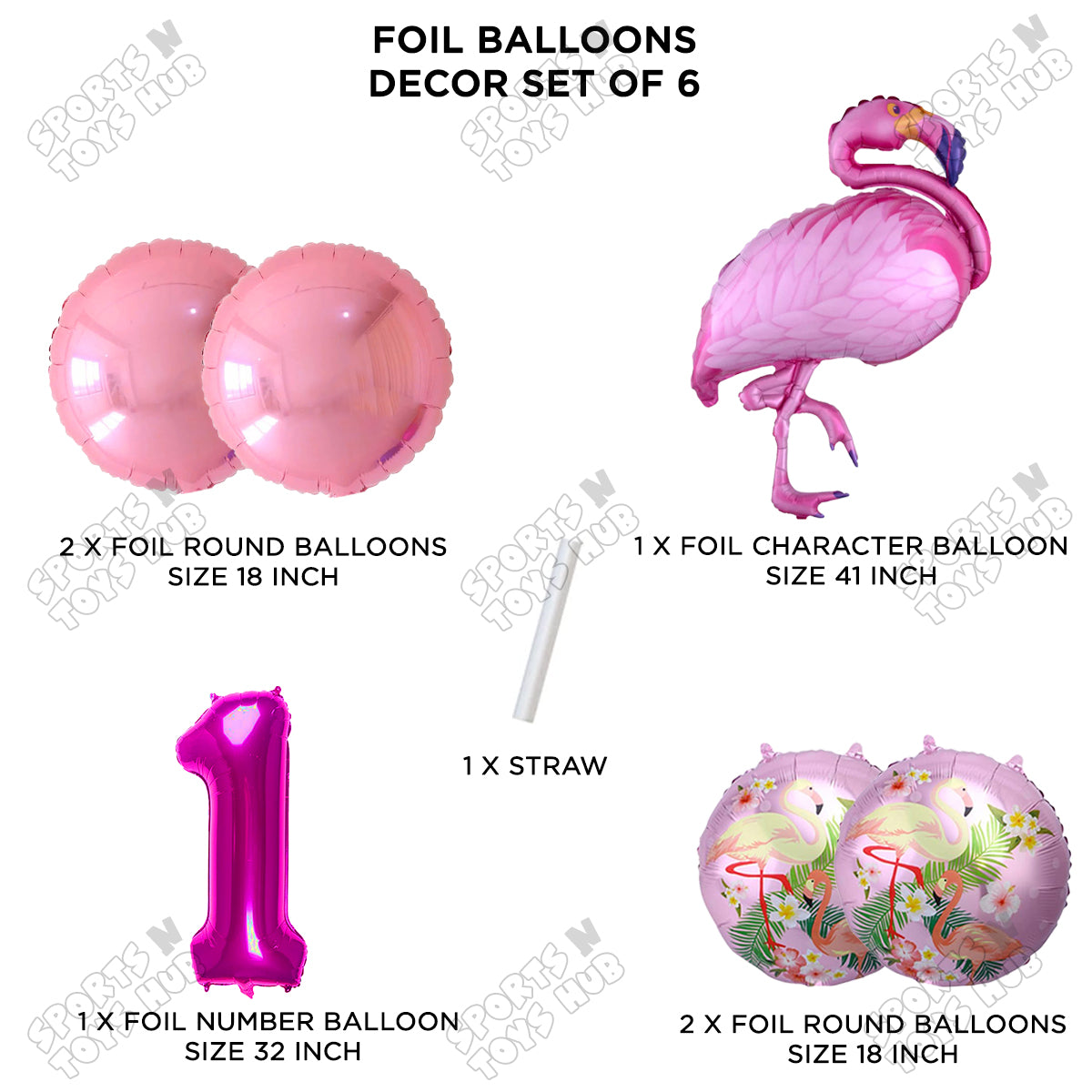 Flamingo Pack Of 6 Pink Color Foil Balloon Set