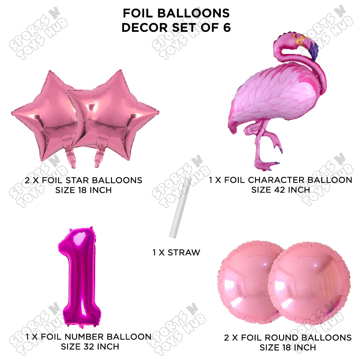 Flamingo Bird Pack Of 6 Pink Color Foil Balloon Set